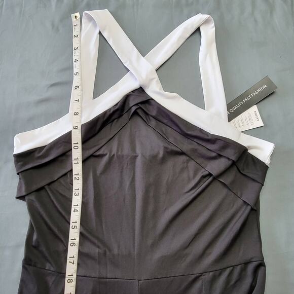 Celmia Collection Black White Pant Jumpsuit NEW Romper Stretch Womens Size L Zip - Picture 9 of 13